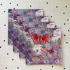 💜 Decoupage 💜 set of 4 napkins DIY Floral Butterfly Flowers roses peony peonies